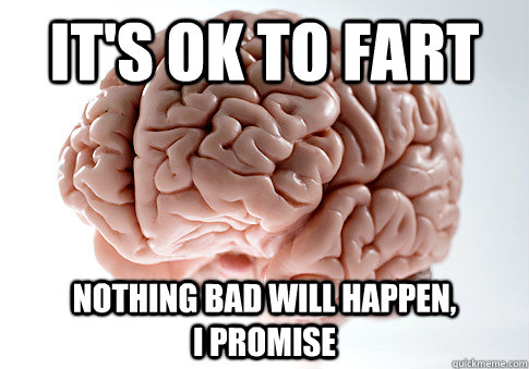 It's ok to fart nothing bad will happen,                                     i promise - It's ok to fart nothing bad will happen,                                     i promise  Scumbag Brain