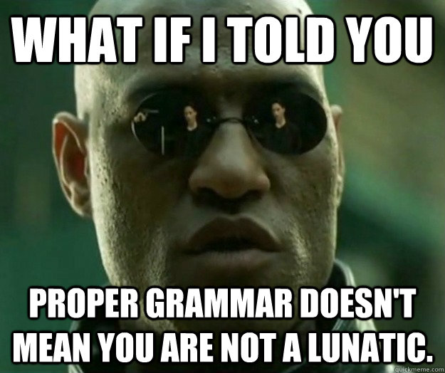 WHAT IF I TOLD YOU proper grammar doesn't mean you are not a lunatic.  Hi- Res Matrix Morpheus