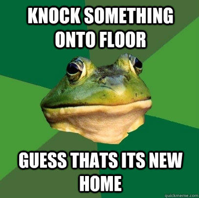 knock something onto floor guess thats its new home  Foul Bachelor Frog