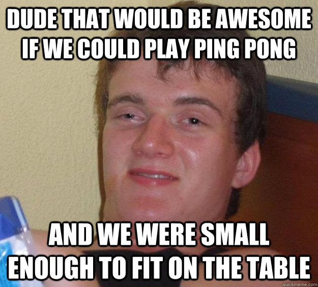 Dude that would be awesome if we could play ping pong and we were small enough to fit on the table  10 Guy