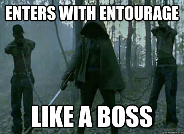 enters with entourage like a boss - enters with entourage like a boss  Michonne
