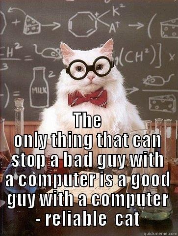  THE ONLY THING THAT CAN STOP A BAD GUY WITH A COMPUTER IS A GOOD GUY WITH A COMPUTER - RELIABLE  CAT Chemistry Cat