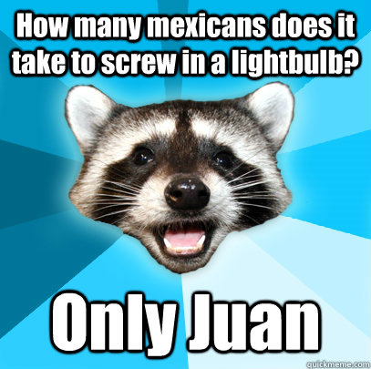 How many mexicans does it take to screw in a lightbulb? Only Juan  Lame Pun Coon