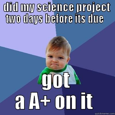 DID MY SCIENCE PROJECT TWO DAYS BEFORE ITS DUE   GOT A A+ ON IT  Success Kid