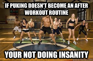 If puking doesn't become an after workout routine your not doing insanity  Shaun T