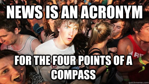NEWS is an acronym  FOR the four points of a compass   Sudden Clarity Clarence