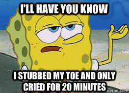              I'LL HAVE YOU KNOW I STUBBED MY TOE AND ONLY CRIED FOR 20 MINUTES  sponge
