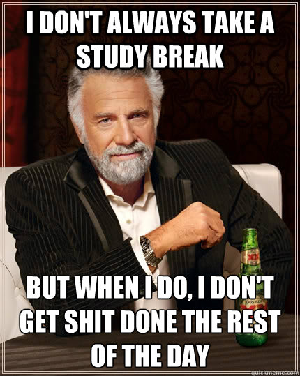 I don't always take a study break but when I do, I don't get shit done the rest of the day  The Most Interesting Man In The World