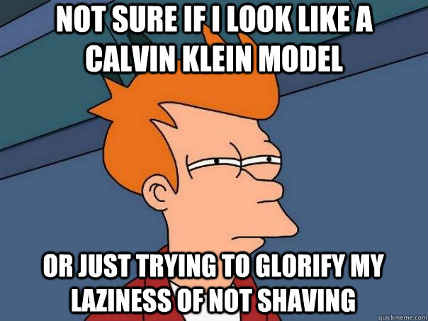 Not sure if I look like a Calvin Klein model Or just trying to glorify my laziness of not shaving  Futurama Fry