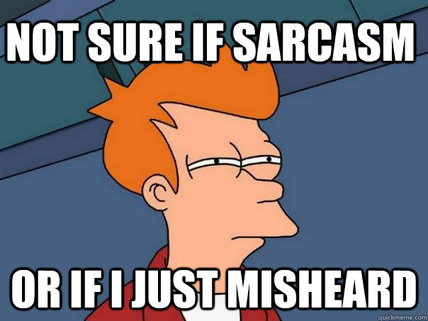not sure if sarcasm or if i just misheard  Futurama Fry