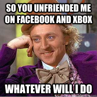 so you unfriended me on Facebook and Xbox whatever will i do   Condescending Wonka