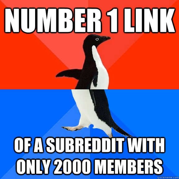 Number 1 link Of a subreddit with only 2000 members  Socially Awesome Awkward Penguin