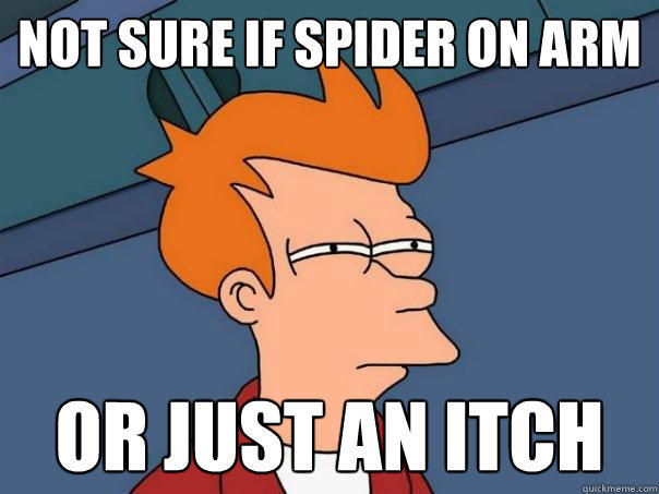 Not sure if spider on arm or just an itch - Not sure if spider on arm or just an itch  Futurama Fry