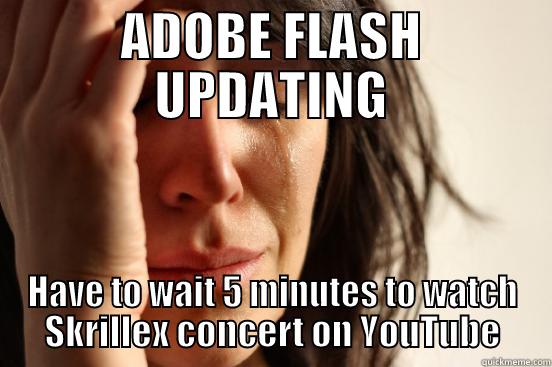 ADOBE FLASH UPDATING HAVE TO WAIT 5 MINUTES TO WATCH SKRILLEX CONCERT ON YOUTUBE First World Problems