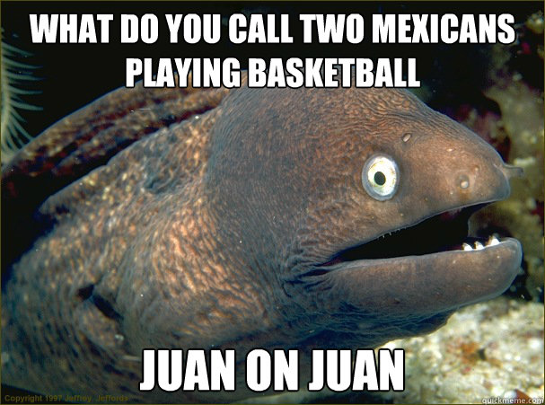 What do you call two mexicans playing basketball  Juan on Juan - What do you call two mexicans playing basketball  Juan on Juan  Bad Joke Eel