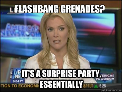 Flashbang grenades? It's a surprise party, essentially - Flashbang grenades? It's a surprise party, essentially  Megyn Kelly