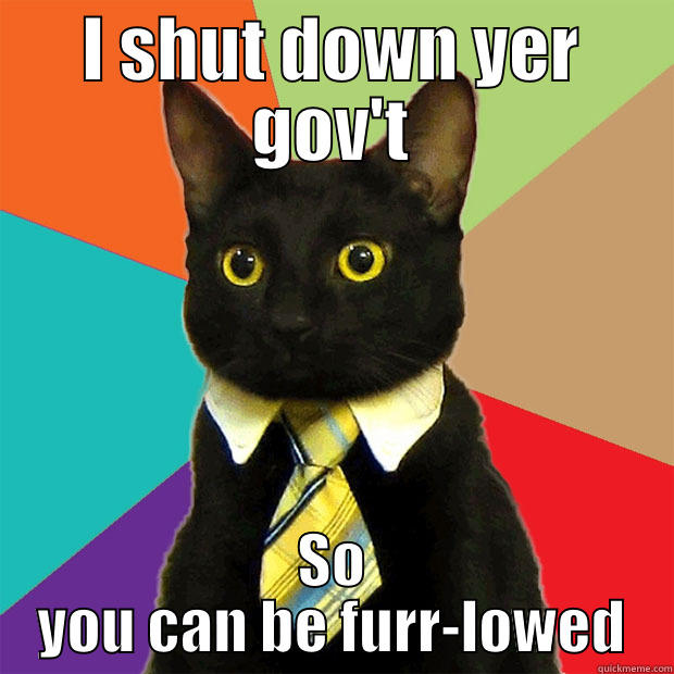 I SHUT DOWN YER GOV'T SO YOU CAN BE FURR-LOWED Business Cat