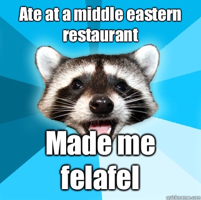 Ate at a middle eastern restaurant Made me felafel  Lame Pun Coon