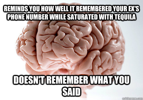 Reminds you how well it remembered your ex's phone number while saturated with tequila Doesn't remember what you said  ScumbagBrain