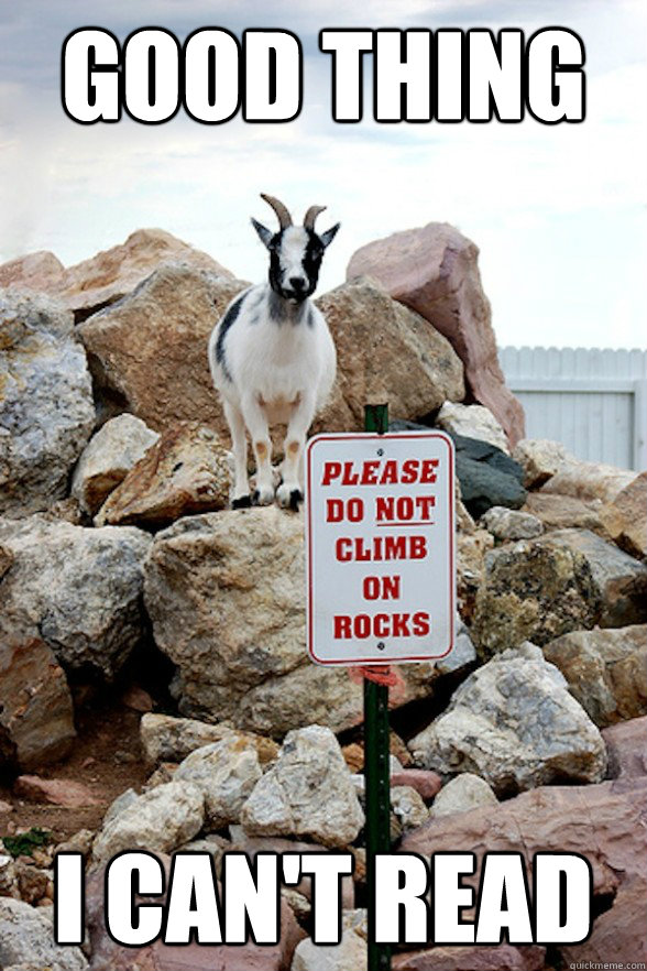 Good thing I can't read  Rebellious Billy Goat