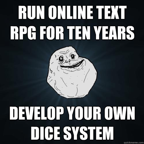 Run Online Text RPG for tEN years DEVELOP YOUR OWN DICE SYSTEM  Forever Alone