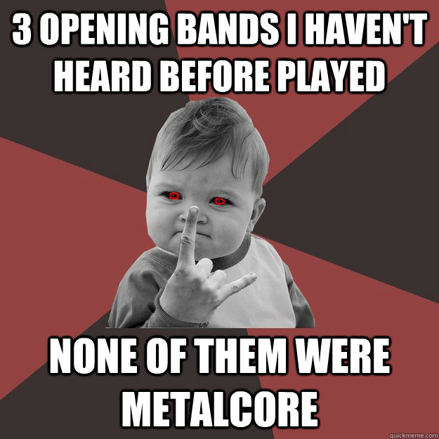 3 opening bands i haven't heard before played none of them were metalcore  