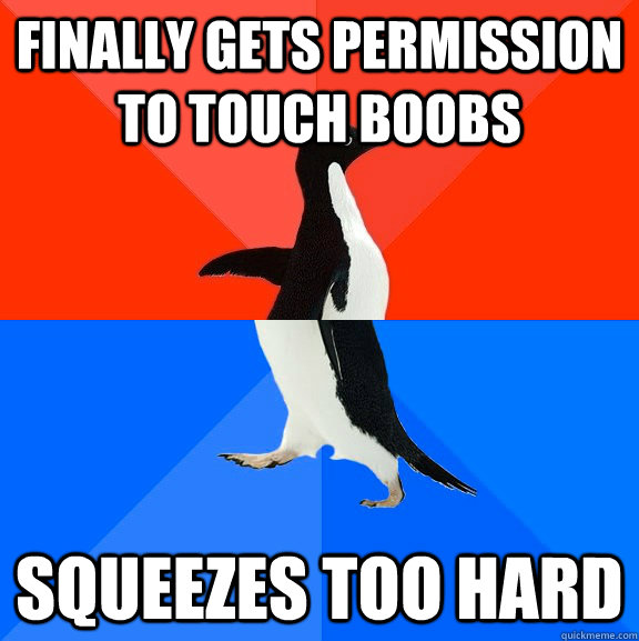 Finally gets permission to touch boobs squeezes too hard - Finally gets permission to touch boobs squeezes too hard  Socially Awesome Awkward Penguin