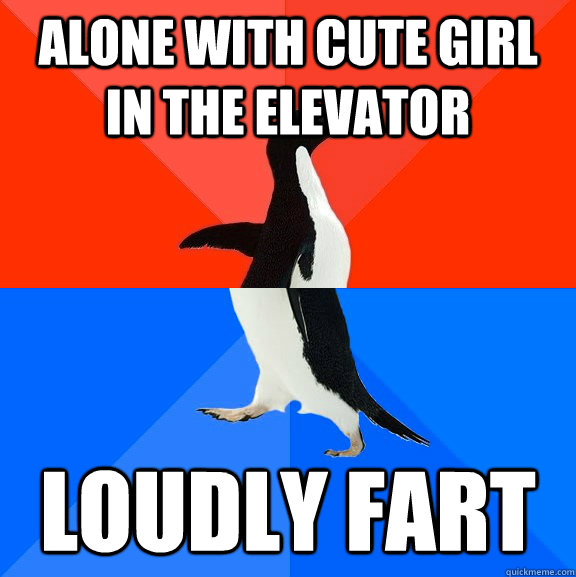 Alone with cute girl in the elevator Loudly fart  Socially Awesome Awkward Penguin