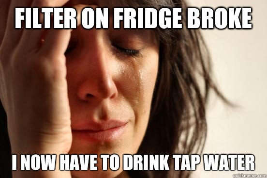 Filter on fridge broke I now have to drink tap water  First World Problems