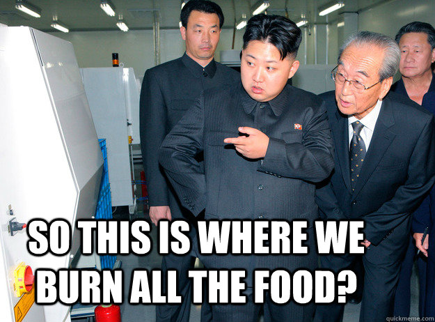 So this is where we burn all the food? - So this is where we burn all the food?  Confused Kim Jong Un