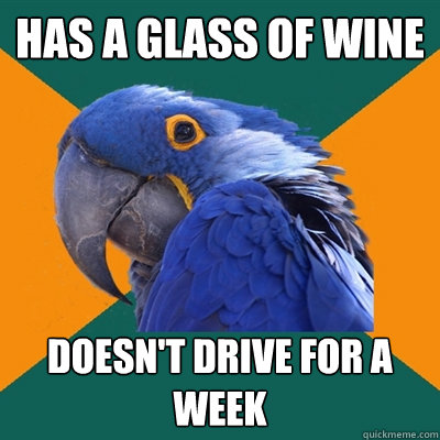 has a glass of wine doesn't drive for a week  Paranoid Parrot