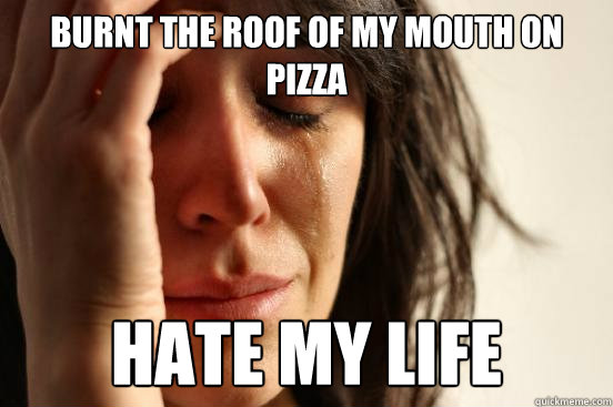 burnt the roof of my mouth on pizza hate my life  First World Problems