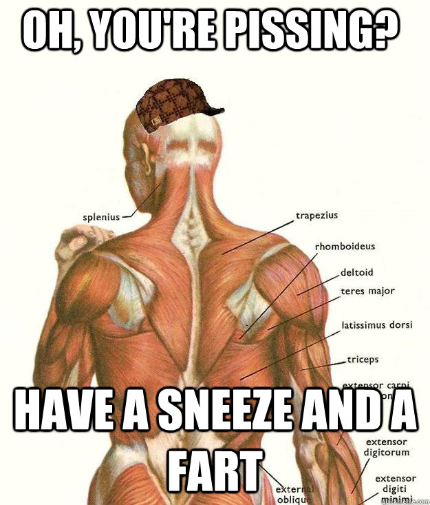 Oh, you're pissing? have a sneeze and a fart  Scumbag body