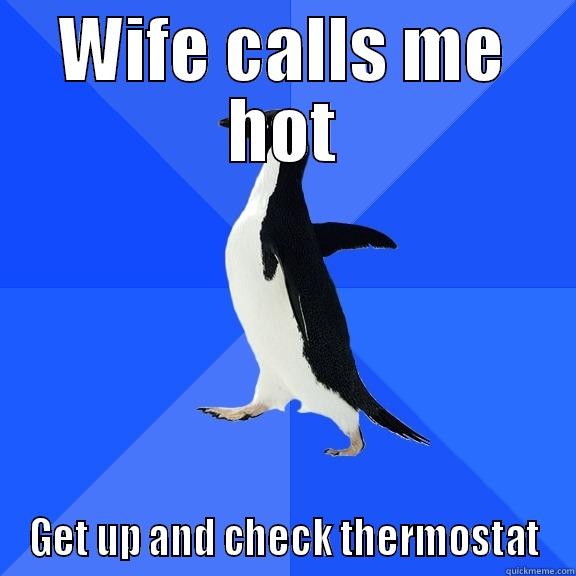 WIFE CALLS ME HOT GET UP AND CHECK THERMOSTAT Socially Awkward Penguin