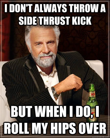 I don't always throw a side thrust kick But when I do, i roll my hips over  The Most Interesting Man In The World