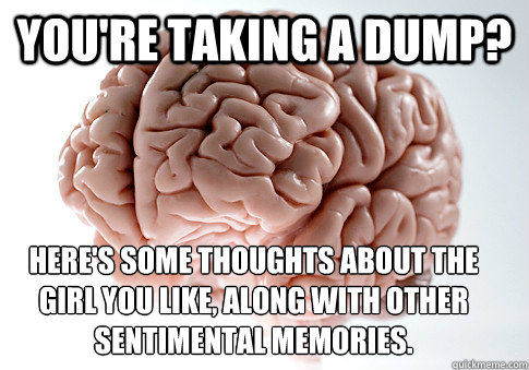You're taking a dump? Here's some thoughts about the girl you like, along with other sentimental memories.   Scumbag Brain