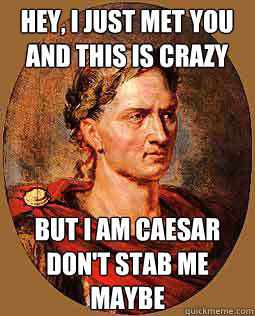 hey, i just met you and this is crazy but i am caesar don't stab me maybe - hey, i just met you and this is crazy but i am caesar don't stab me maybe  Freshman Julius Caesar