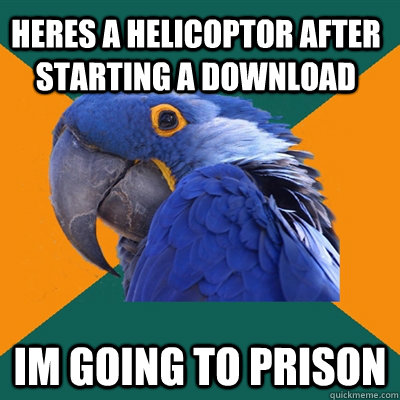 heres a helicoptor after starting a download im going to prison  Paranoid Parrot