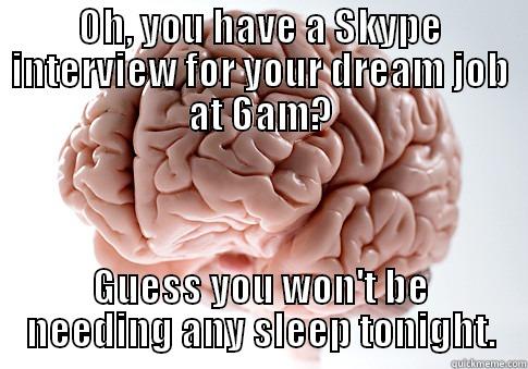 OH, YOU HAVE A SKYPE INTERVIEW FOR YOUR DREAM JOB AT 6AM? GUESS YOU WON'T BE NEEDING ANY SLEEP TONIGHT. Scumbag Brain