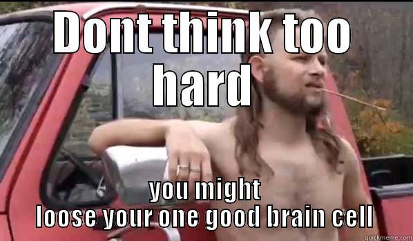 DONT THINK TOO HARD YOU MIGHT LOOSE YOUR ONE GOOD BRAIN CELL Almost Politically Correct Redneck
