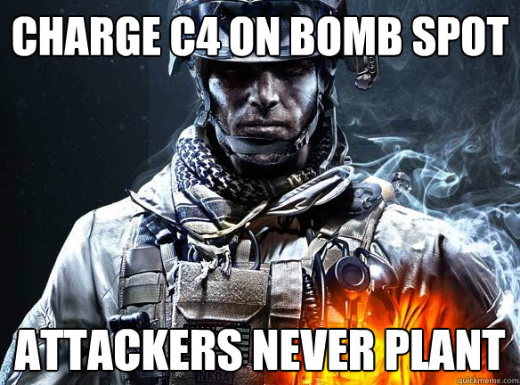 Charge C4 on bomb spot Attackers never plant  Battlefield 3