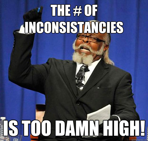 The # of inconsistancies Is too damn high!  Jimmy McMillan