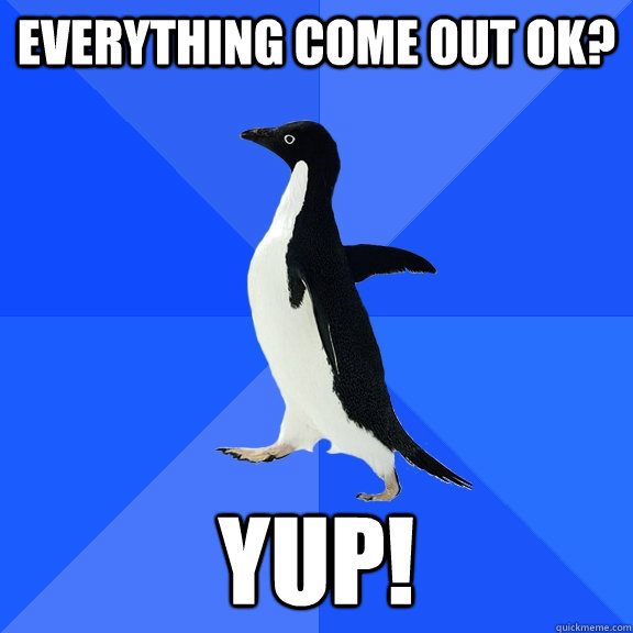 Everything come out ok? yup! - Everything come out ok? yup!  Socially Awkward Penguin