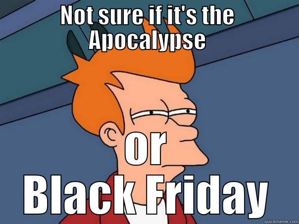 NOT SURE IF IT'S THE APOCALYPSE OR BLACK FRIDAY Futurama Fry