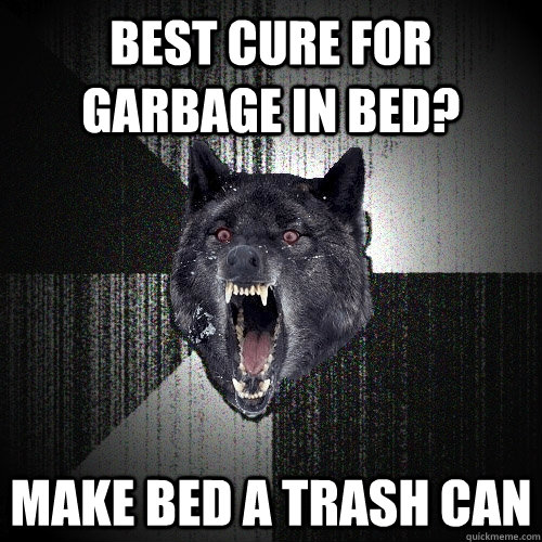Best cure for garbage in bed? Make bed a trash can  Insanity Wolf