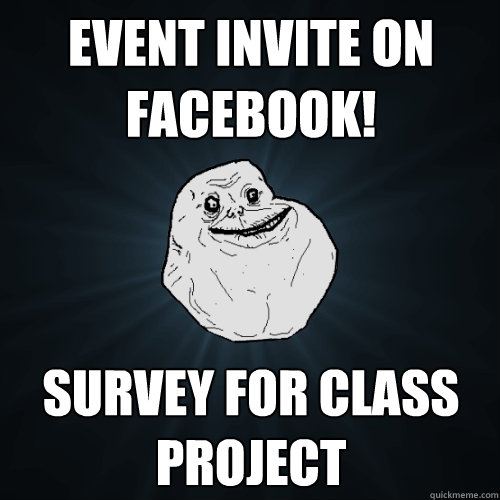 Event invite on facebook! survey for class project  Forever Alone