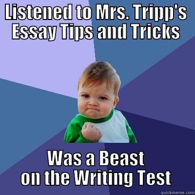 LISTENED TO MRS. TRIPP'S ESSAY TIPS AND TRICKS WAS A BEAST ON THE WRITING TEST Success Kid