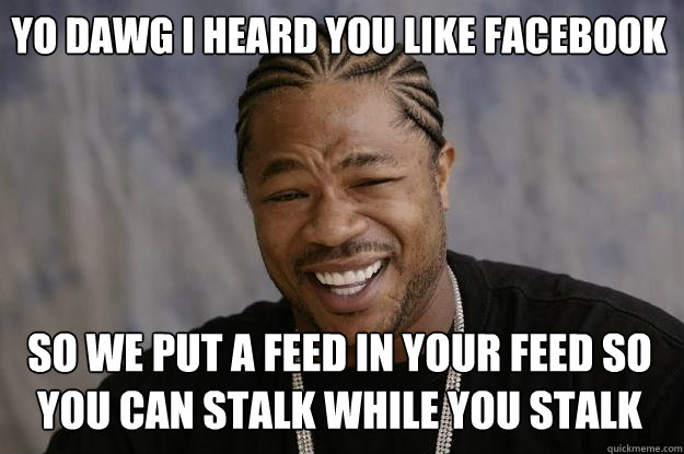 Yo Dawg I heard you like facebook So we put a feed in your feed so you can stalk while you stalk  Xzibit meme