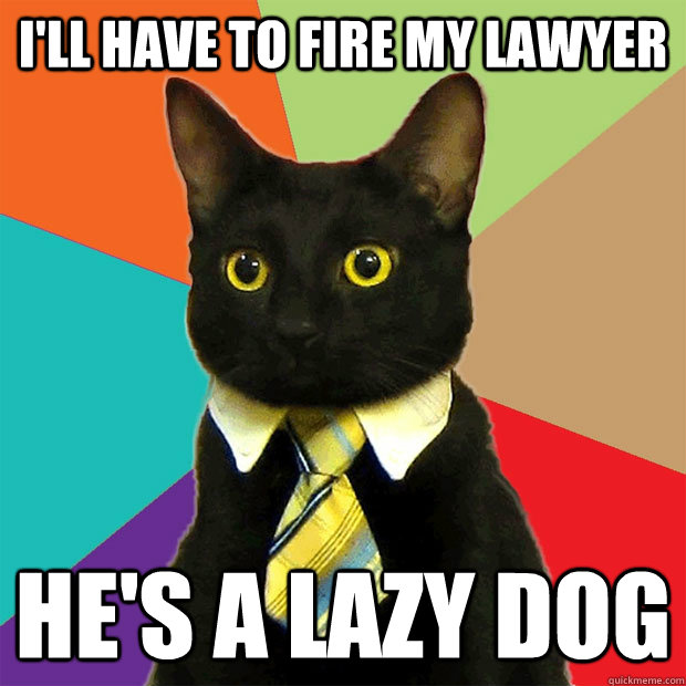 I'll have to fire my lawyer He's a lazy dog  Business Cat