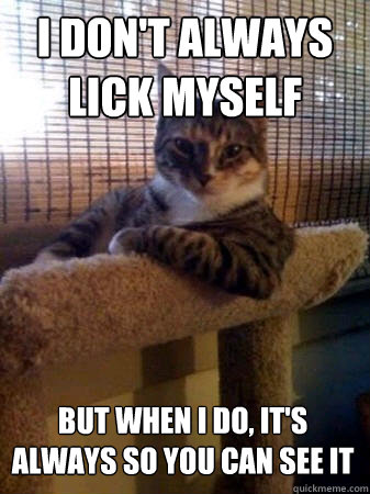 I don't always lick myself but when I do, It's always so you can see it  The Most Interesting Cat in the World
